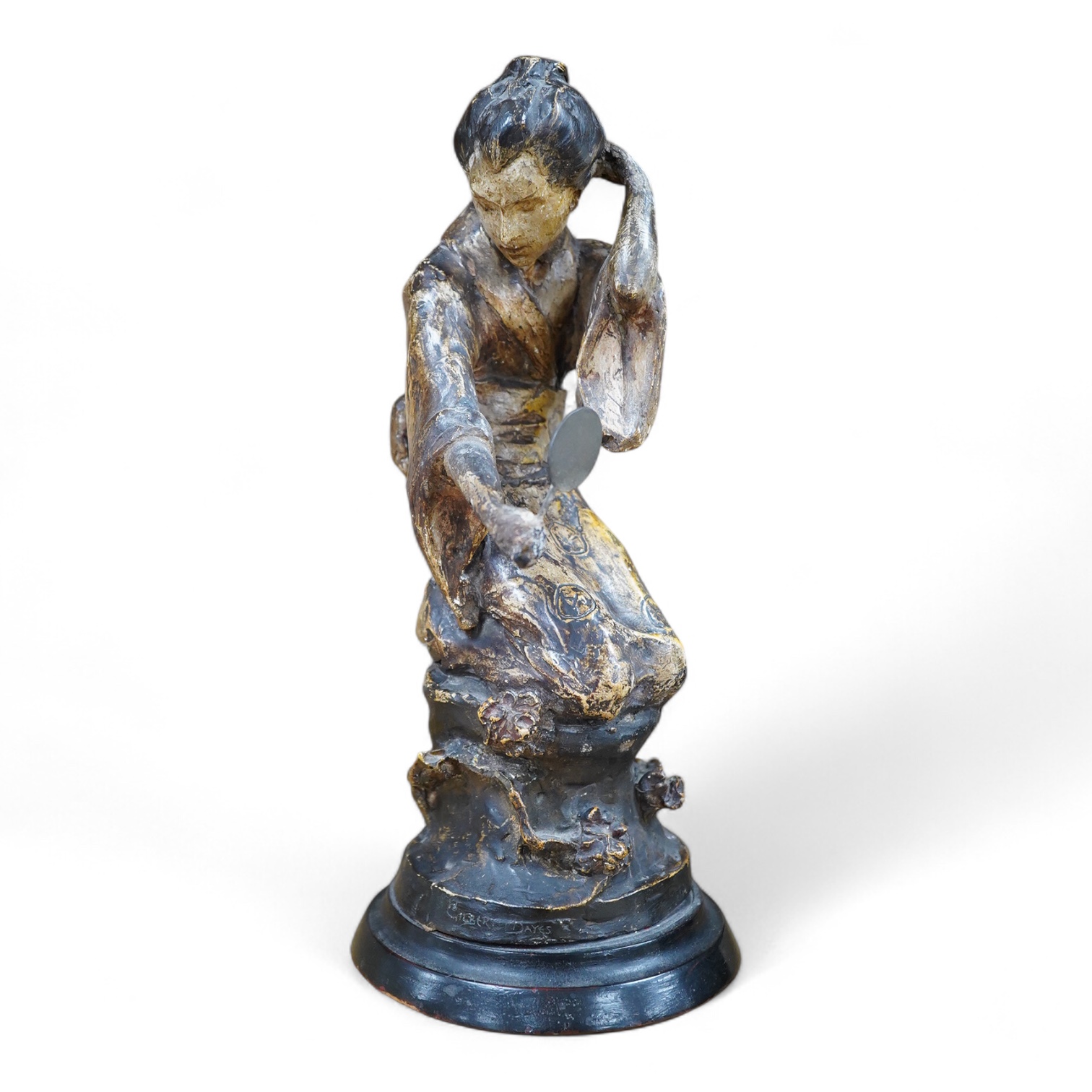 A 1930s Gilbert Bayes painted plaster figure of a Chinese woman, signed, 31cm high